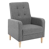 WOLTU Ohrensessel, Relaxsessel mit Armlehnen Massivholzbeinen, getufteter Polstersessel, Loungesessel modern, Sessel für Schlafzimmer Wohnzimmer Balkon, Leinenbezug, Dunkelgrau