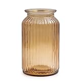 OFFIDIX Glasvase, moderner minimalistischer Stil, vertikale Streifen-Säule, Blumenvase für Büro, Zuhause, Party und Hochzeitsdekoration (Braun)
