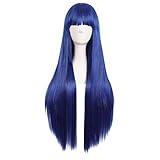 MapofBeauty 32' lange gerade Anime Kostüm Cosplay Perücke Partei Perücke (Dunkel blau/Black)