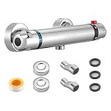 VEVOR Duscharmatur mit Thermostat Duschthermostat mit 38 °C Sicherheitsschloss, Duschhahnventil Badewannenarmatur, Temperaturregelventile für Badezimmer Wohnmobil Hotel verchromte Beschichtung