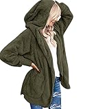 Beyove Damen Plüschjacke Hoodie Jacke Warm Fleecejacke Teddy Mantel Oversize Herbstjacke Strickjacke Langarm Wintermantel Cardigan Kapuzenjacke mit Taschen Armeegrün S