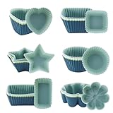 TOKSEO 24 Stück Silikon Muffinförmchen,6 Typen Formen Wiederverwendbare Silikon Backformen, Antihaft Beschichtete Muffin Silikonform, spülmaschinenfest (4 Farben)