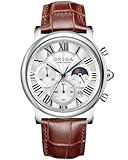 CIVO Uhren Herren Chronograph Analog Armbanduhr Herren Elegant Mondphase Braun Lederarmband Herrenuhren Klassische wasserdichte Datum Quarzuhr, Geschenke für Männer