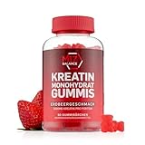 Creatin Monohydrat Gummibärchen - 5000 mg Kreatin mit BCAAs & L-Carnitin pro Dosis - Für Muskelaufbau - Zuckerfrei, Anti-Schmelz-Formel, Vegan, Glutenfrei - 30 Portionen (90 Stück, Erdbeere)