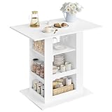 WOLTU Bartisch mit Stauraum, Stehtisch mit 2 Glashaltern, Esstisch für Bar Küche Wohnzimmer, Küchentheke aus Holz, Hochtisch 105x94x68 cm, weiß