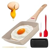 Tamagoyaki Pfanne, Japanische Omlette Pfanne mit abnehmbarem Griff, Antihaft Omlettenpfanne 19x16 cm, Rechteckige Japanische Pfanne Geeignet für alle Herdarten, Spülmaschine, Backofen geeignet