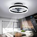Reversibel Led Deckenventilator Mit Licht Fernbedienung Leise 6 Geschwindigkeiten Schlafzimmer Deckenventilator Mit Beleuchtung Wohnzimmer Modern 24W Dimmbar Deckenlampe, Schwarz 40CM