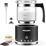 Morpilot Milchaufschäumer Elektrisch, 130-500ml 600W, 4 in 1 Milchschäumer für Heißer und Kalter, Spülmaschinenfest, Visuelles Glas, Latte-Design, Schwarz