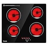 TOPWISH Glaskeramikkochfeld 60cm, Cerankochfeld, Glaskeramik Herdplatten mit 4 Kochzonen, Kochplatten, Kochfeld mit Glaskeramik, Restwärmeanzeige & Überhitzungsschutz