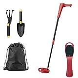 PEILU Kinder Metalldetektoren Outdoor Metall Detektor Set inkl. Plastikschaufel, Grabkralle & Tragtasche Profi Garten Metallsuchgerät mit LCD-Display, Wasserdicht Suchspule & Lang Handgriff (Rot)