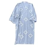 Sunfashion Morgenmantel dünnem, doppelt gewaschenem japanischer Baumwolle, dampfabsorbierender Bademantel Schlafanzug Herren Hund (Blue, XL)