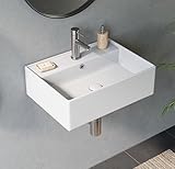 HOROW Keramik Waschbecken weiß Waschtisch, eckiger Wand waschbecken Gäste WC,hängewaschbecken oder Aufsatzwaschbecken,Waschbeckenaufsatz mit Hahnloch 45x31 cm