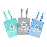 Beldray Set mit 3 Recycling-Taschen - Für Papier / Glas & Metall / Kunststoffe, Wiederverwendbar, 44L, Mit Griffen, Recycling Einfach, Für Zuhause, Küche, Büro, Wasserdicht, Einfache Abfalltrennung