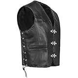 PAULGOS Lederweste Weste Kutte Leder Biker Rocker Motorrad Clubweste Bikerweste Motorradweste Schwarz BW6 (Schwarz, XXL)