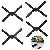 CHENGCKJ 4 Stücke Silikon Topfuntersetzer Faltbarer Untersetzer Hitzeschutz Heißer Topf Halter rutschfeste Topflappen Unterlage hitzebeständig bis 200° für Töpfe, Heiße Pfannen, Schalen (Schwarz)