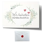 Laurea Verde 30 Einladungskarten Hochzeit mit Umschlägen und Stickern im Wax-Siegel-Design | Hochzeitseinladung Klapp-Karten DIN A6 10,5 x 14,8 cm im Boho-Design Hortensie