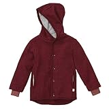 disana WALK-JACKE, 100% Bio-Merinowolle GOTS, IVN Best | mit Kapuze | Baby Kleinkind Kind Unisex | Made in Germany | Cassis Gr. 134-140