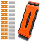 Incycall ceranfeldschaber– glasschaber mit 10 Metall und 10 Kunststoffklingen für Farbe, Etiketten, Windschutzscheibenaufkleber, Herdplatten, Fenster & Backöfen-Orange (Double razor scraper+20 blades)