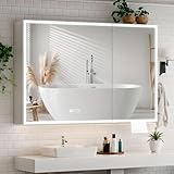 Ereousa Spiegelschrank Bad mit Beleuchtung, 80x13x61cm Spiegelschränke fürs Bad, Badezimmer Spiegelschrank met Spiegel und Ablage, Berührung Sensorschalter,Weiß