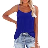 Spaghetti Top Damen Elegant Rundhals Ärmellos Tshirt Casual Basic Blusentop Lockere Passform Blusen Tops Sport Leicht Bequeme T Shirt Einfarbig Tanktop Sommermode Strand Oberteile Longshirt