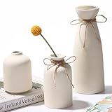 Zaxiva Beige Keramik Vasen 3er-Set, Nordische Moderne und Minimalistische Vasen Deko für die Inneneinrichtung, Strauß Boho Deko Getrocknete Frische Blumen, Tisch deko Bücherregal Home Deko