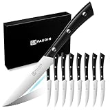 PAUDIN Steakmesser 8-teiliges Set hochwertiger Deutscher Edelstahl Steak Messer Set ultrascharfe gezackte Klinge und ergonomischer Griff Tafelmesser mit Geschenkbox