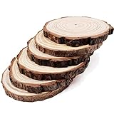 Natürliche, runde Scheiben, rustikale Holzscheiben, 6 Stück, 16-17 cm, unlackiertes Holz-Set, Kreise, Basteln, Baumscheiben mit Rinde, Holzscheiben für DIY-Kunst und Hochzeits-Weihnachtsschmuck