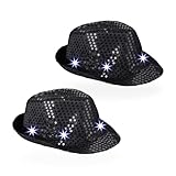 Relaxdays Pailletten Hut 2er Set, mit 6 LEDs, 3 Leuchtmodi, Glitzer, Männer & Frauen, Partyhüte, Silvesterhüte, schwarz