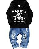 SOLOYEE Baby Jungen Outfits Kleidung Sets Kleinkind Mode Brief Muster Langarm Kapuzen-Sweatshirt und Jeans Hosen 2 tlg, 2-3 Jahre, Schwarz
