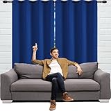 JIAHAO Thermovorhang Kälteschutz 110 x 130 cm Luftig Blickdichte Gardinen Warm Thermovorhang mit Ösen Dicke Thermogardine für Fenster Wohnzimmer, Dunkelblau