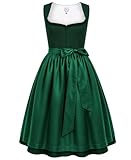 DIRNDLSTERN Damen Trachtenrock Grün - Midi Trachtenkleid für Oktoberfest Leinen Dirndlkleid mit Dirndlschürzen 42