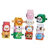 Luwecf 12x Stacking Toys Set Press Animal Stapelblöcke Stapelwürfel für Jungen Mädchen