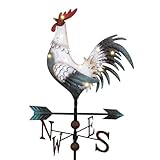 TERESA'S COLLECTIONS Wetterhahn Windfahne,Metall-Hahn Wind Vane 86cm,Weiß Hahn-Wetterfahne,Gartendeko für Draußen,Windrichtungsanzeige Solar Dekoration für Garten,muttertagsgeschenk für Mama