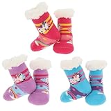 Nuzzles Kleinkind Mädchen Hausschuhsocken, 3er-Pack, Tier- und Einhorn-Design, rutschfeste Sohlen, Sherpa-Fleece gefüttert, 12-36 Monate, Einhörner, Einheitsgröße