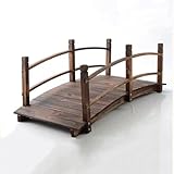 A, Exquisite Brücke aus karbonisiertem Holz, 140 x 60 x 53 cm, atemberaubender Gartenbogen mit sicheren Sicherheitsgeländern, perfekt für Teich, Hinterhofverschönerung und mehr