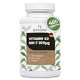 Bandini® Vitamin K2 MK-7 200µg (mcg) VEGAN | 400 Mikrotabletten | 1 Tablette/Tag für 13 Monate, K2 rein natürliches Menachinon | trans 99,7% Vitamin K 2 | Blutgerinnung | hohe Dosierung