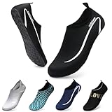 WateLves Wasserschuhe Badeschuhe Damen Herren Aquaschuhe Strandschuhe Schnell Trocknend Slip on Breathable Surfschuhe Unisex Schwimmschuhe für Beach Pool Surfen Yoga Linie Schwarz 48/49