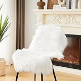 Ruedong Faux Fur Fell Teppich Weiß 60x90 cm, Longhair Flauschiger Schaffell Teppich Lammfell Wohnzimmer Weicher Deko Maschinenwaschbar für Schlafzimmer Stühle Sofa