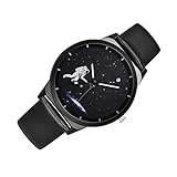 Veemoon Astronautenuhr für Damen Herren mit Lederarmband Armbanduhr für Stylisch für Frauen Präzise Zeitmessung