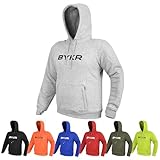 BYKR Motorrad-Kapuzenpullover für Damen und Herren, Biker-Motorradjacken, atmungsaktiv, für jedes Wetter, CE-gepanzert, Grau, L