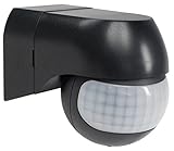 as - Schwabe Infrarot Bewegungsmelder 180° - IP44 spritzwassergeschützt - Bewegungssensor bis 12m Reichweite - 800W Schaltleistung - regelbarer Dämmerungsschalter - Eck-/Wandmontage - schwarz, 43804