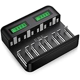 EBL Akku Ladegerät für AA AAA C D NI-MH Akkus Type C Input Schnell Ladegerät, LCD Anzeige Batterienladegerät 8Fach