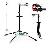 Relaxdays Fahrradmontageständer Reparaturständer mit Werkzeugablage – klappbar & höhenverstellbar – schwarzer Montageständer vierbeinig stabil mit festem Stand – Stahl pulverbeschichtet, 10017183, STANDARD