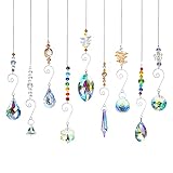 9 Stück Sonnenfänger, Kristalle Deko Anhänger, Fenster Kristall Glas Prisma Anhänger Lampen Deko Anhänger，Kristallglaskugel für Zuhause, Büro, Garten Dekoration