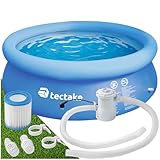 tectake® Swimming Pool, Schwimmbecken für Garten, Aufstellpool, Pool rund, Planschbecken groß, Outdoor Swimmingpool, Gartenpool für Erwachsene, Kinder, mit reißfestem PVC Gewebe - Ø 300 x 76 cm