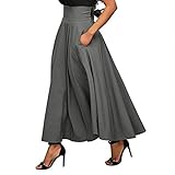 Rock Damen Lang-Trachtenrock Damen Große Größen Röcke Sommer A Linie Skirt Elegant Faltenrock Hoher Taille Maxirock Mittelalter mit Taschen und Kordelzug Sommerrock Leicht Vintage Tellerrock