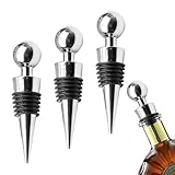 POHOVE Weinflaschenverschluss, 3 Stück Wiederverwendbare Weinverschluss, Flaschenverschluss Set für Wein Champagner Prosecco Bier Spirituosen Sammlung(Color:​​Silber)