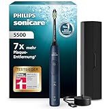 Philips Sonicare 5500 elektrische Zahnbürste, Schallzahnbürste mit 2 Putzmodi, Andruckkontrolle, EasyStart, SmarTimer und BrushPacer, Navy, Modell HX7113/01 [Neue Technologie]