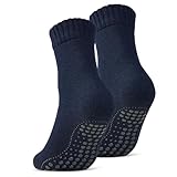 2 | 4 | 6 Paar ABS Socken Herren Damen Anti Rutsch Socken mit Wolle 21463 WP (Navy 2 Paar 43-46)