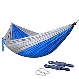 MNEVZX Hängematte Outdoor Nylon Farblich Passende Hängematte Outdoor Camping Hängematte Für Doppel Person Outdoor Erholung Hängematte Schaukel(Gray and Blue)